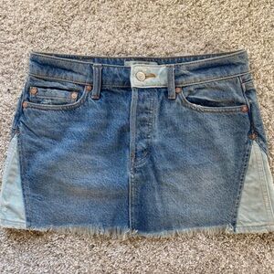 Free People Denim Mini Skirt with Frayed Hem